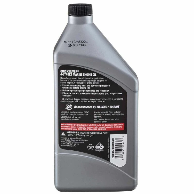 QUICKSILVER 10W40 Mineral Base 4-Stroke Marine Engine Oil, Quart 2 QUICKSILVER 10W40 Mineral Base 4-Stroke Marine Engine Oil, Quart - Image 2